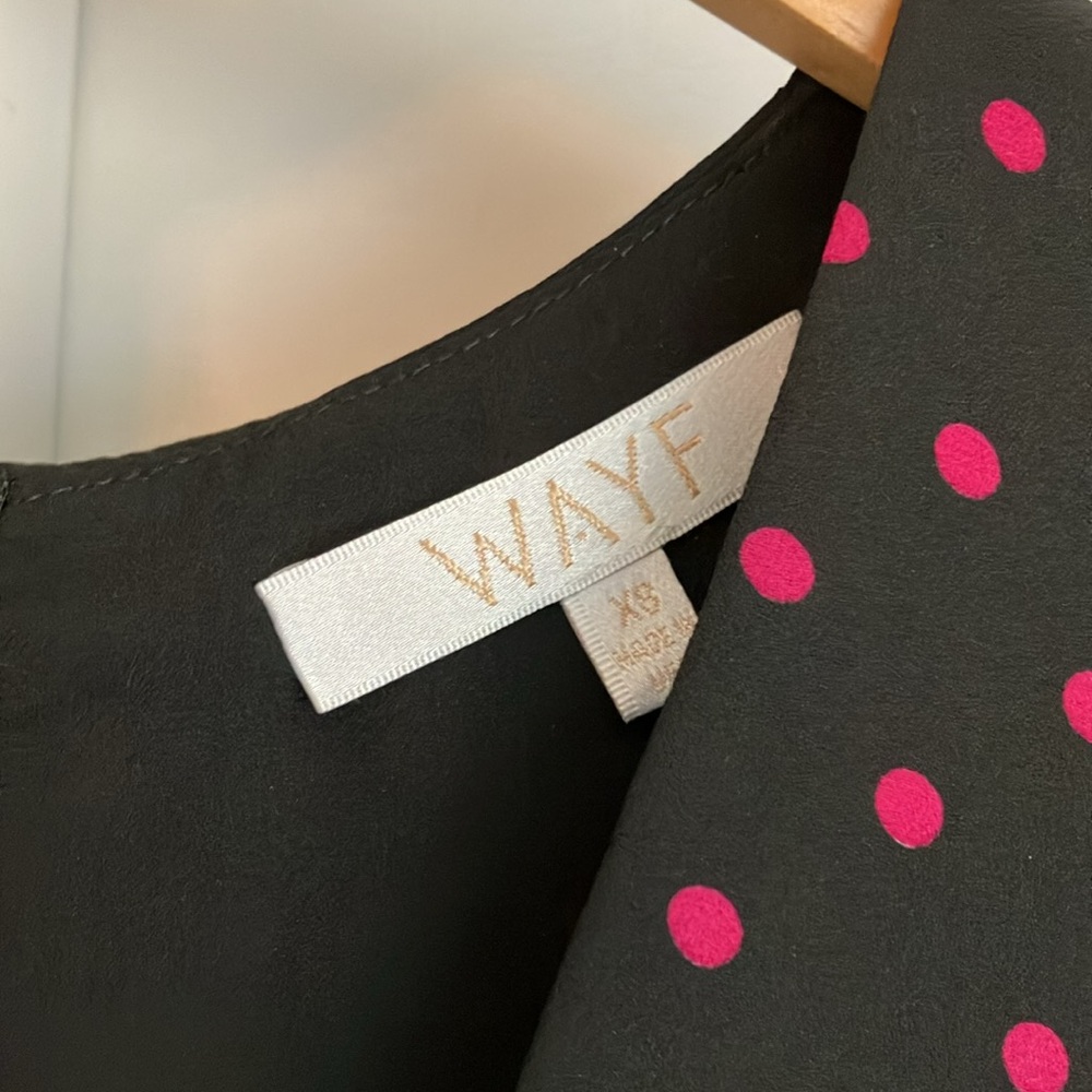 Wayf Ruffle Dress XS Long Sleeve Polka Dot Black Hot Pink - Picture 2 of 6
